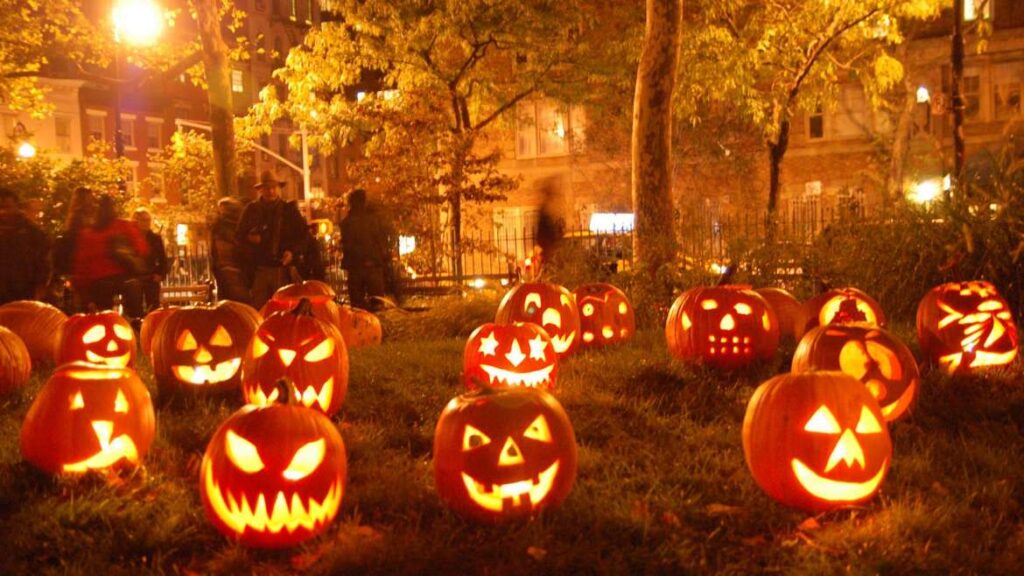 jack o lanterns in yard